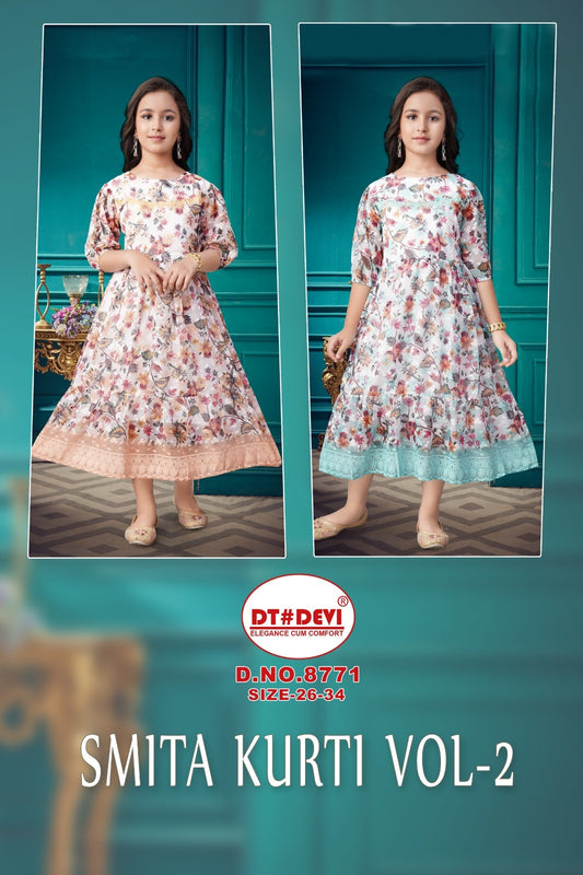 Smita Vol 2 8771 Dt Devi Chikan Girls Anarkali Kurti Wholesale Rate