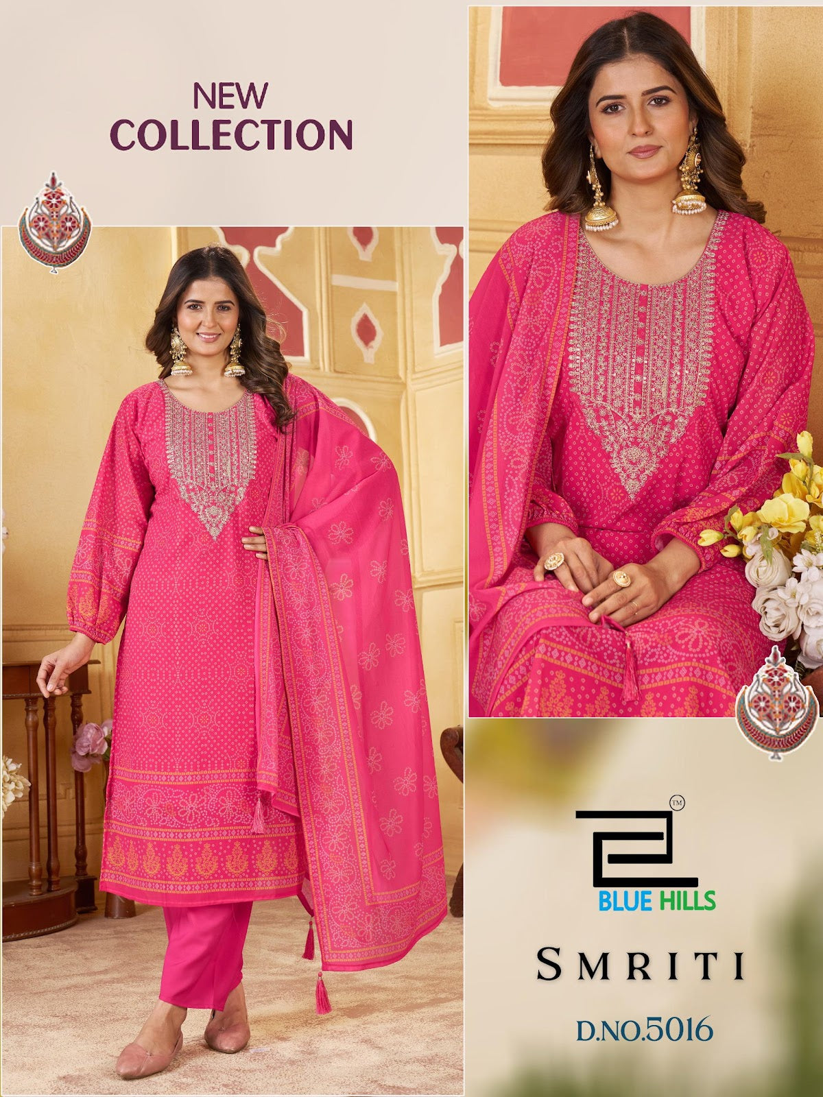 Smriti Blue Hills Chiffon Readymade Pant Style Suits Wholesaler Gujarat