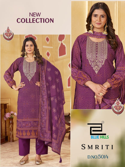 Smriti Blue Hills Chiffon Readymade Pant Style Suits Wholesaler Gujarat