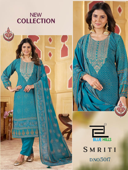 Smriti Blue Hills Chiffon Readymade Pant Style Suits Wholesaler Gujarat