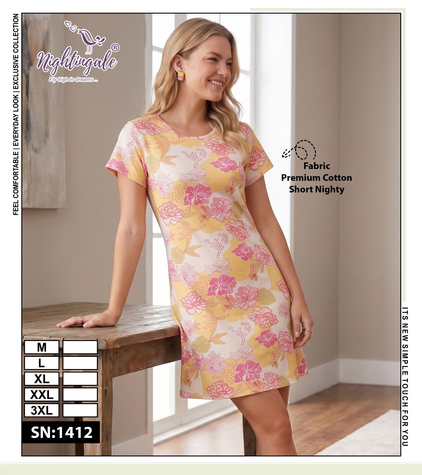 Sn 1412 Nightingale Hosiery Short Night Gown Manufacturer Gujarat