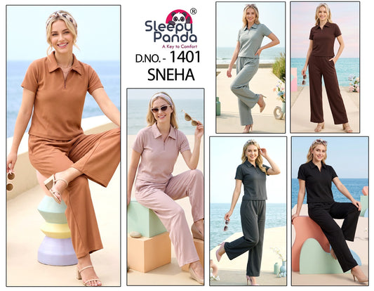 Sneha 1401 Sleepy Panda Waffle Co Ord Set Wholesale Rate