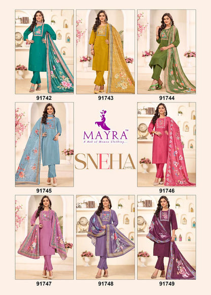 Sneha Vol 2 Mayra Roman Silk Readymade Pant Style Suits Manufacturer Gujarat