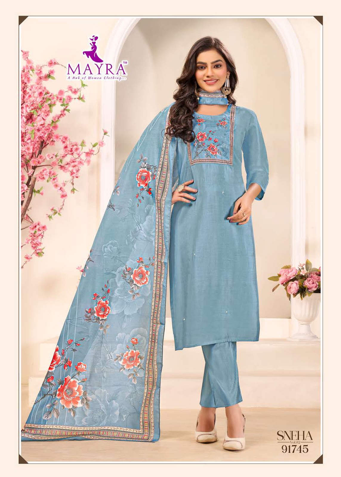 Sneha Vol 2 Mayra Roman Silk Readymade Pant Style Suits Manufacturer Gujarat