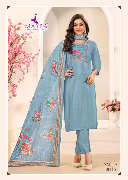 Sneha Vol 2 Mayra Roman Silk Readymade Pant Style Suits Manufacturer Gujarat