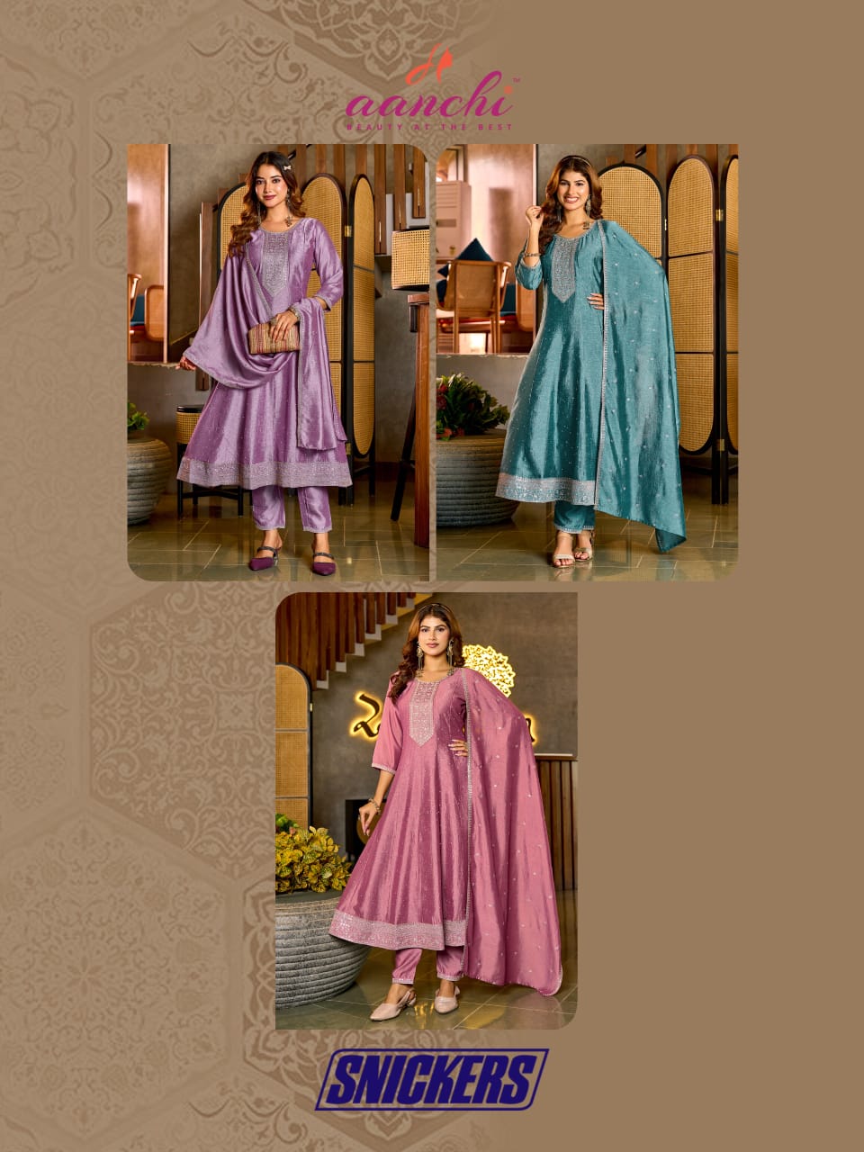 Snickers Aanchi Vichitra Silk Readymade Anarkali Suits Exporter India