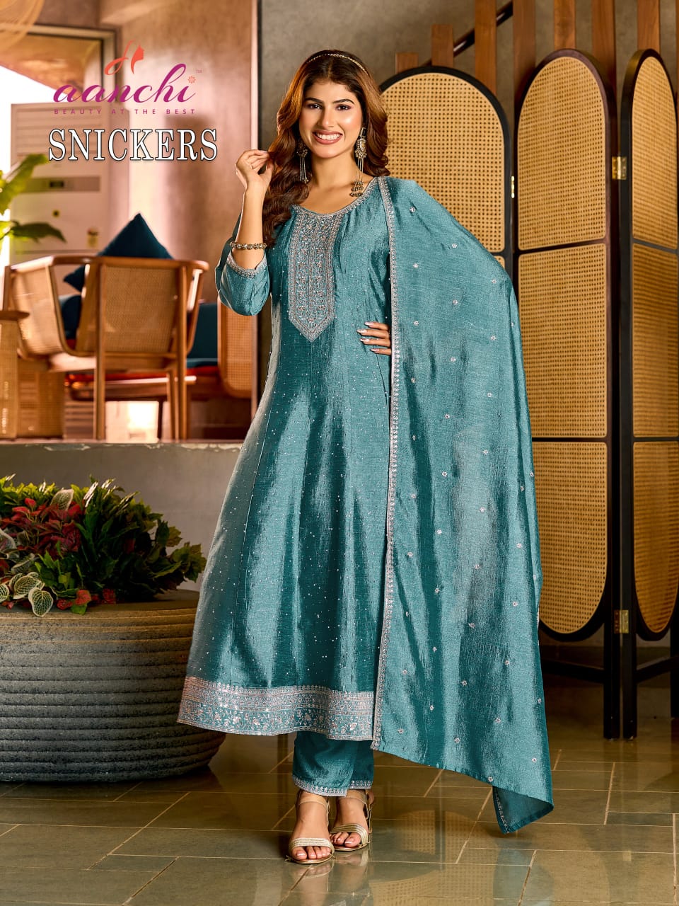 Snickers Aanchi Vichitra Silk Readymade Anarkali Suits Exporter India