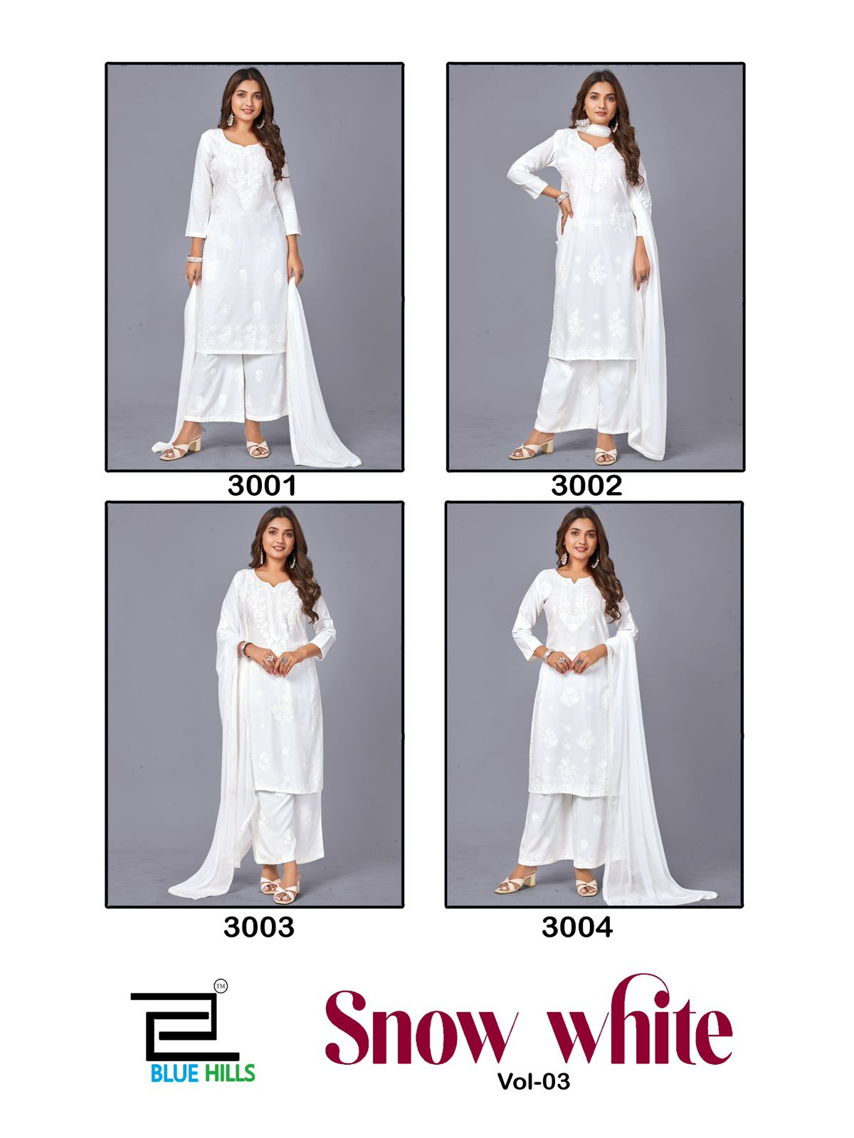 Snow White Vol 3 Blue Hills Rayon 14Kg Readymade Plazzo Style Suits Manufacturer Gujarat