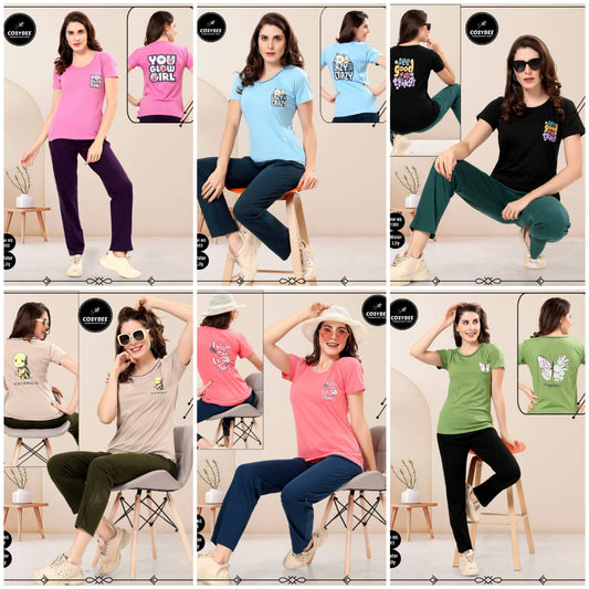 Snw Ns 1303 Cozybee Cotton Biowashed Pyjama Night Suits Wholesale