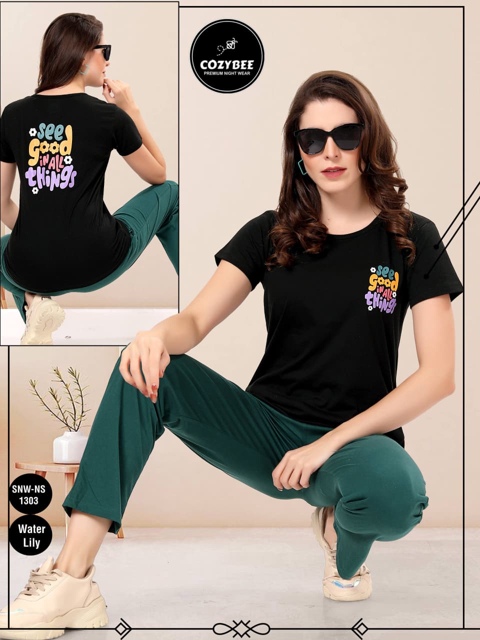 Snw Ns 1303 Cozybee Cotton Biowashed Pyjama Night Suits Wholesale