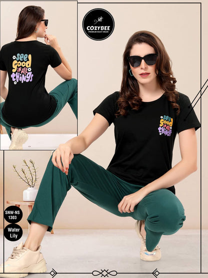 Snw Ns 1303 Cozybee Cotton Biowashed Pyjama Night Suits Wholesale