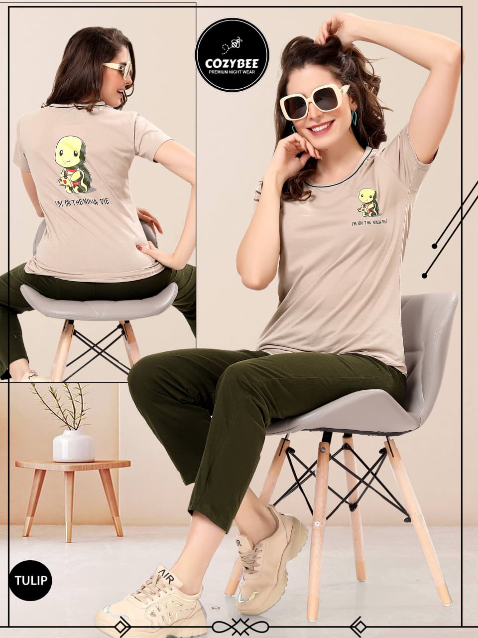 Snw Ns 1303 Cozybee Cotton Biowashed Pyjama Night Suits Wholesale