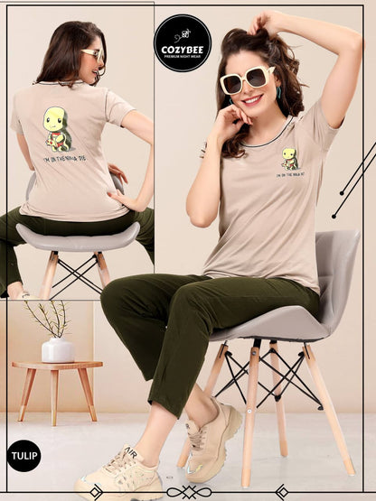 Snw Ns 1303 Cozybee Cotton Biowashed Pyjama Night Suits Wholesale