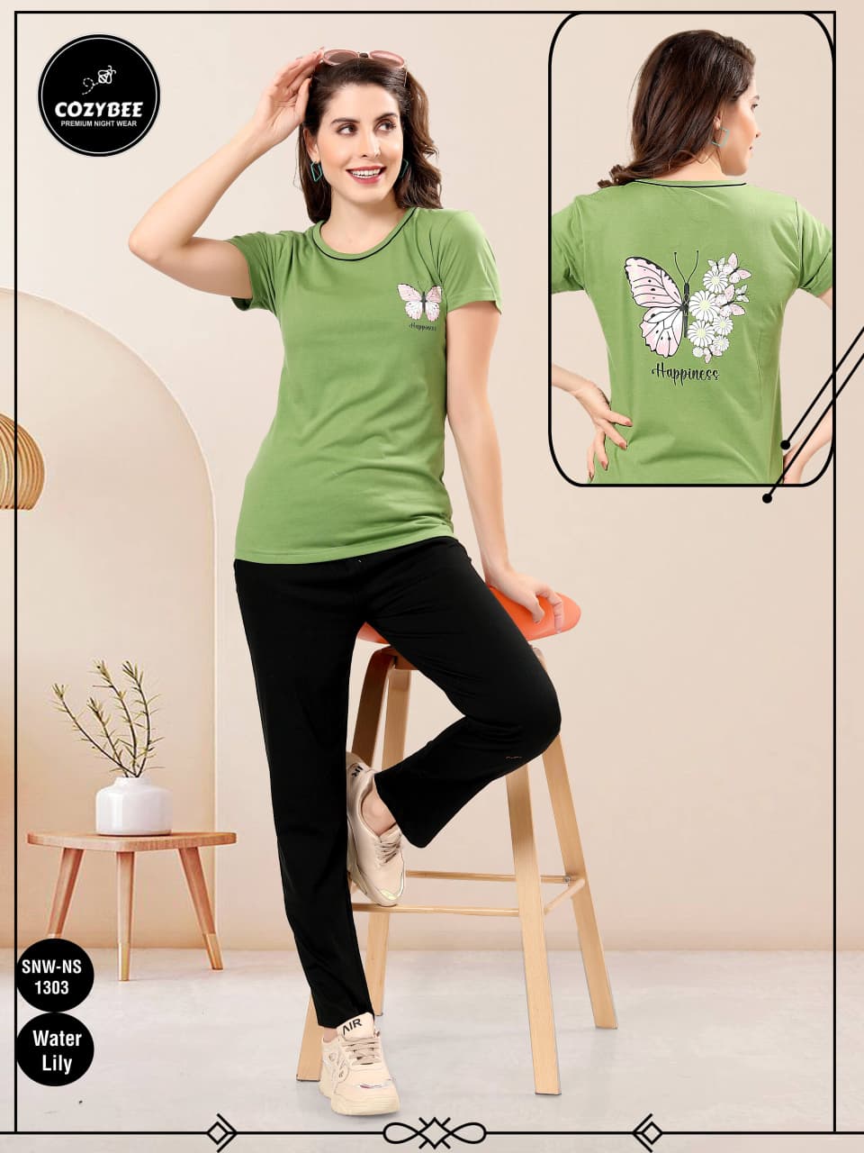 Snw Ns 1303 Cozybee Cotton Biowashed Pyjama Night Suits Wholesale