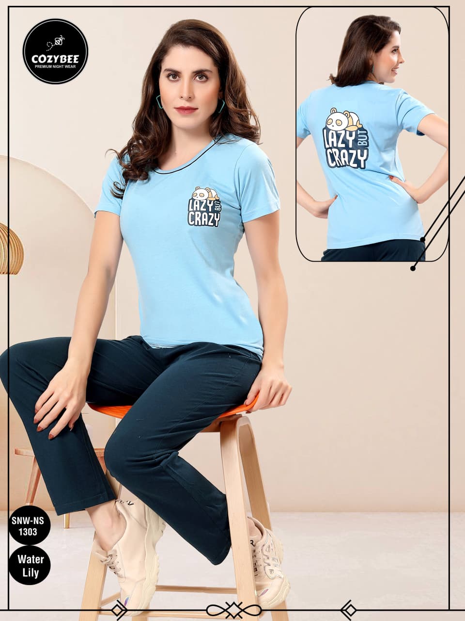 Snw Ns 1303 Cozybee Cotton Biowashed Pyjama Night Suits Wholesale