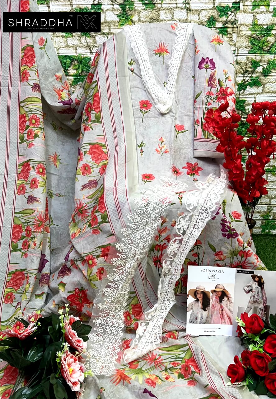 Sobia Nazir Vital Vol 1 Mahgul Shraddha Nx Lawn Cotton Pakistani Patch Work Suits Exporter