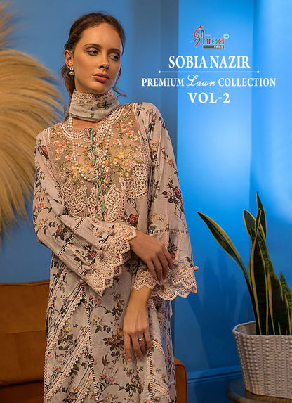 Sobia Nazir Vol 2 Premium Lawn Collection Shree Fabs Cotton Pakistani Patch Work Suits Wholesale