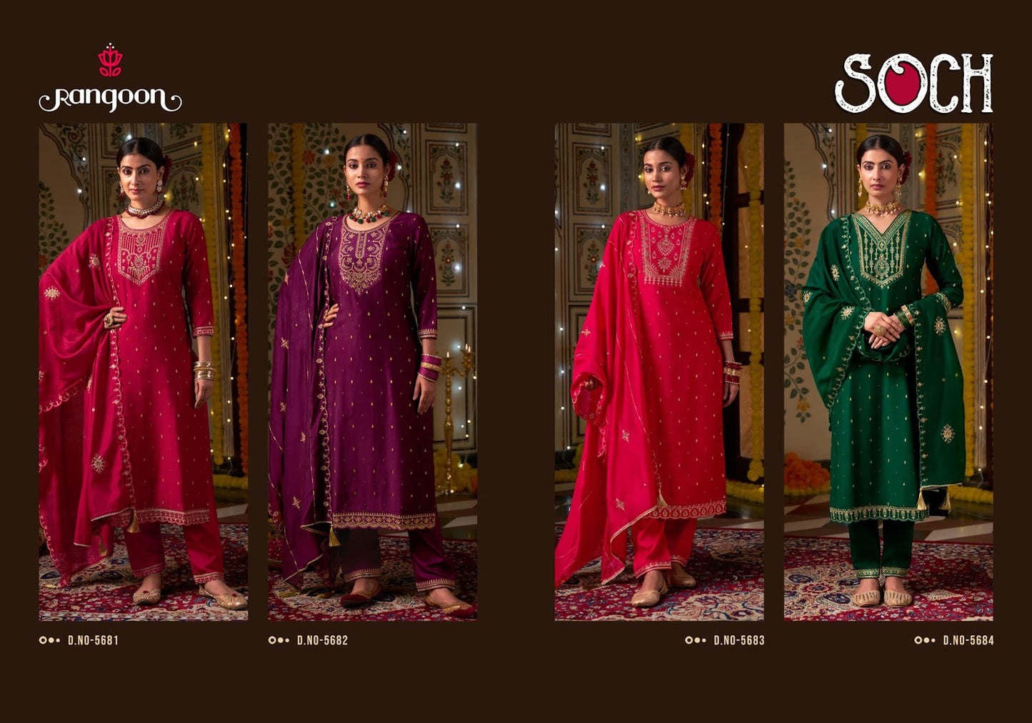 Soch Rangoon Viscose Jacquard Readymade Pant Style Suits Wholesale