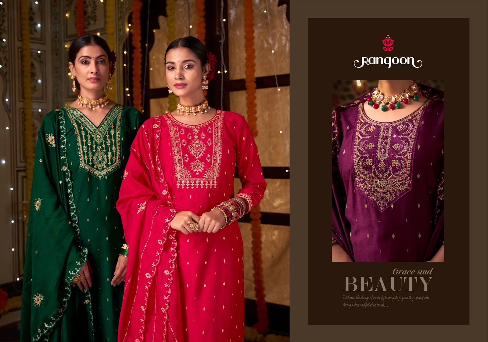 Soch Rangoon Viscose Jacquard Readymade Pant Style Suits Wholesale