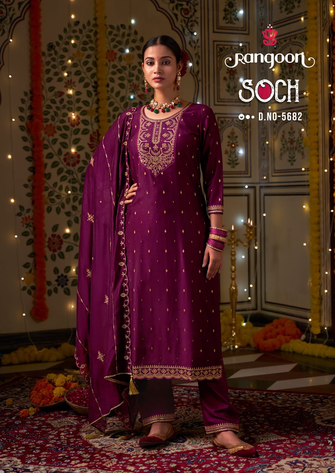 Soch Rangoon Viscose Jacquard Readymade Pant Style Suits Wholesale