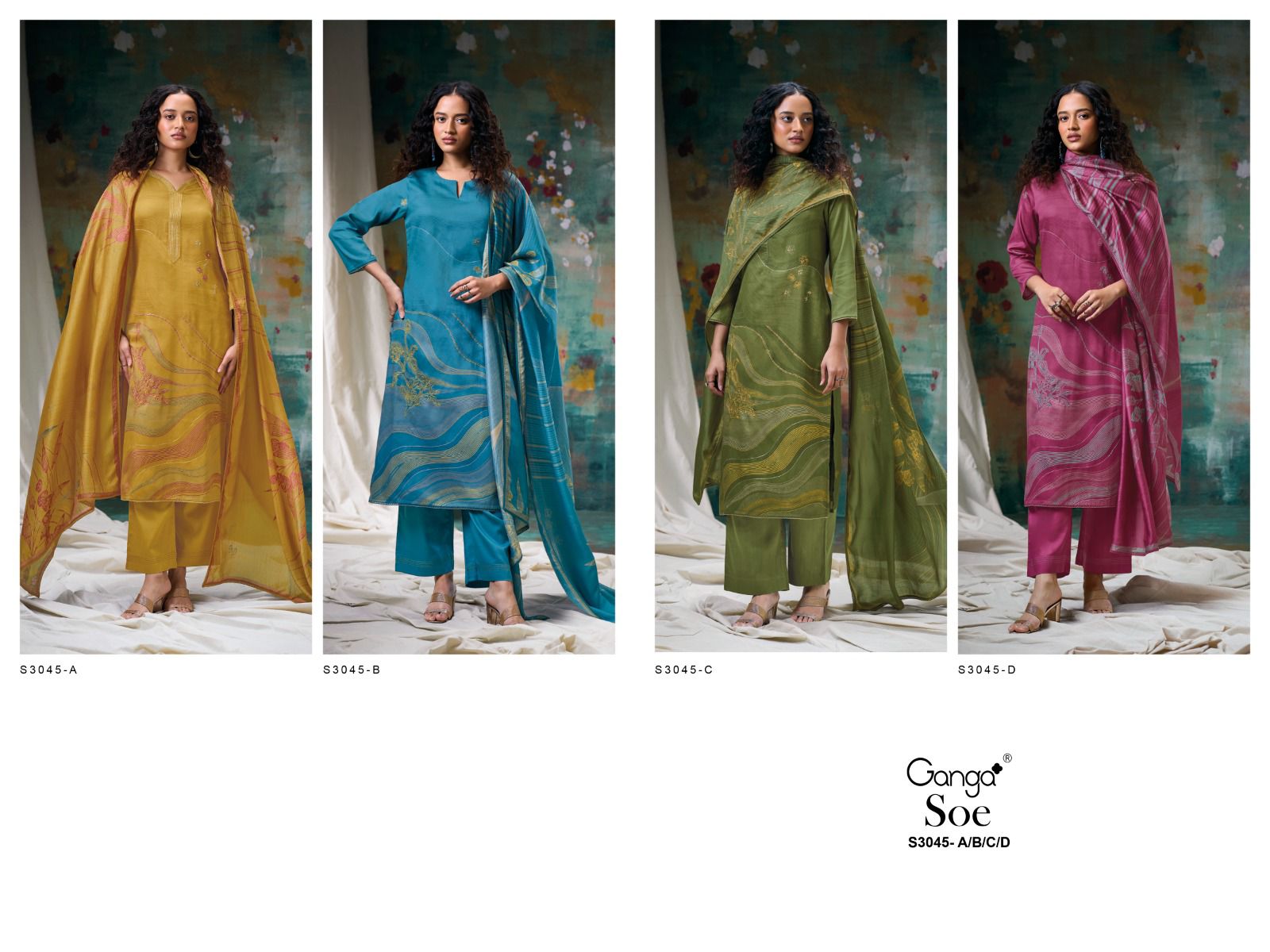 Soe S3045 Ganga Cotton Satin Plazzo Style Suits Exporter India
