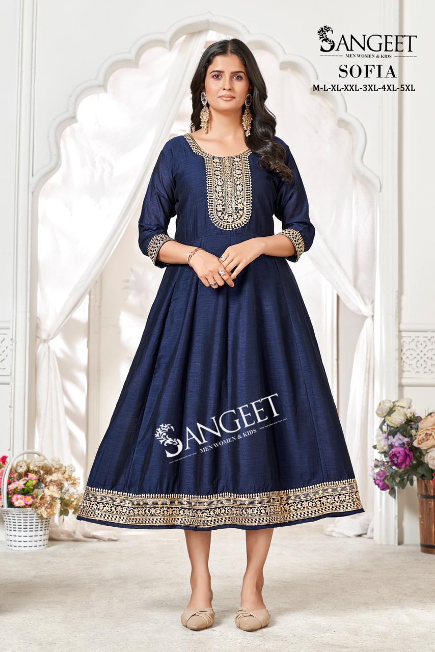 Sofia Sangeet Vichitra Silk Anarkali Kurtis Manufacturer Gujarat