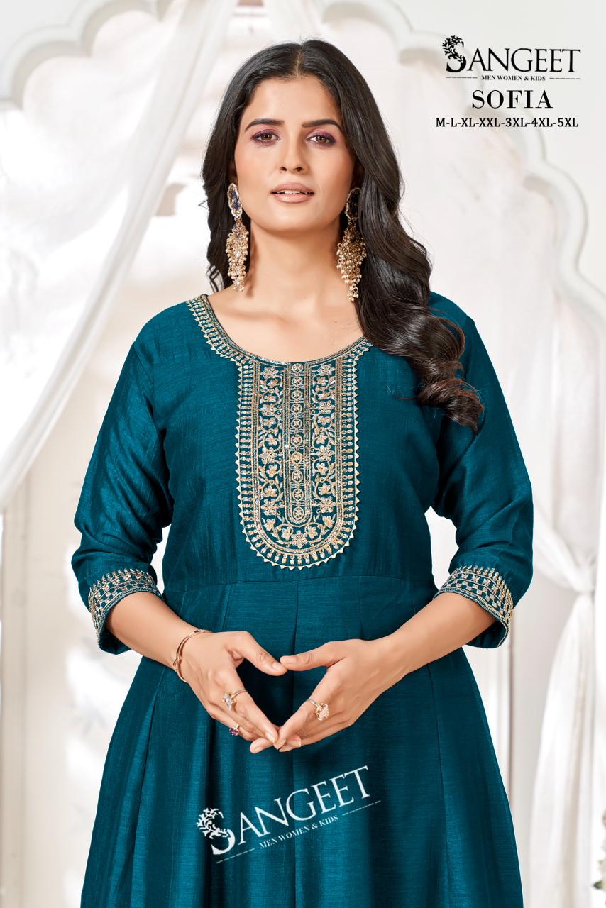 Sofia Sangeet Vichitra Silk Anarkali Kurtis Manufacturer Gujarat