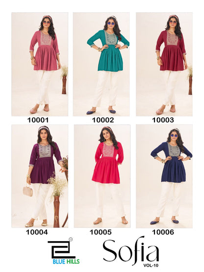 Sofia Vol 10 Blue Hills Rayon 14Kg Designer Long Top Manufacturer Ahmedabad