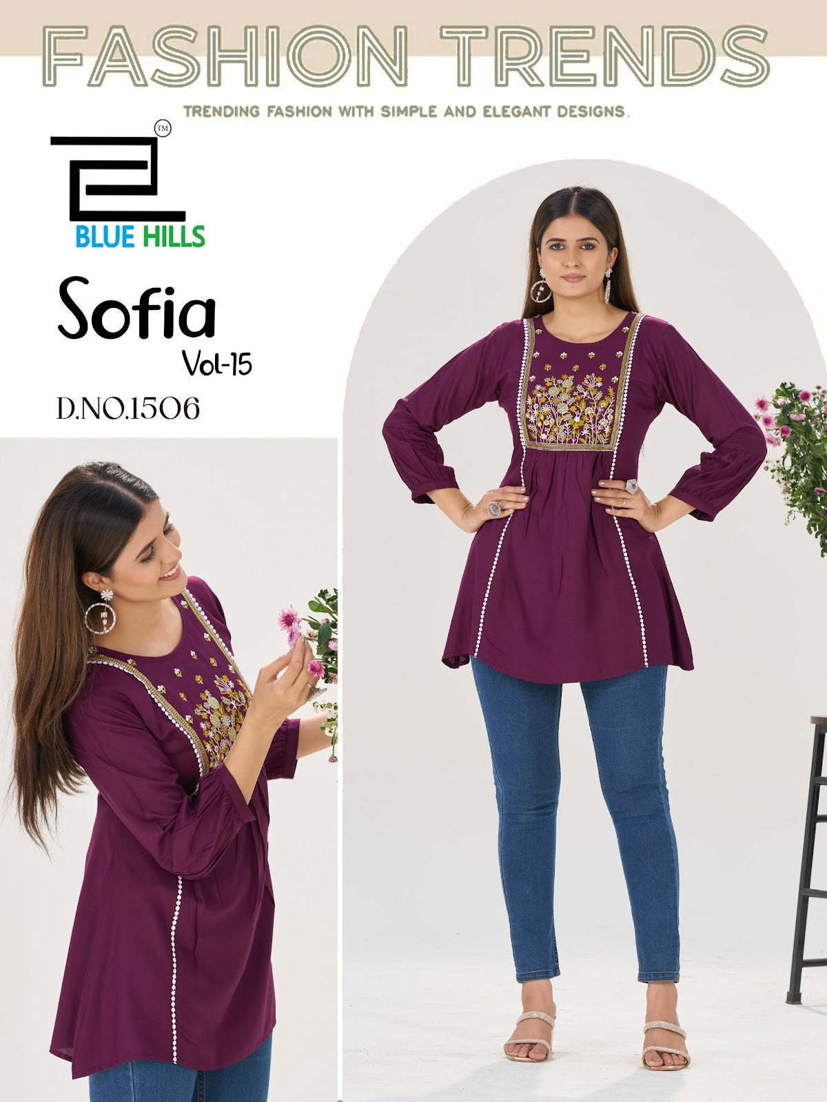 Sofia Vol 15 Blue Hills Rayon 14Kg Fancy Tops Wholesaler Ahmedabad