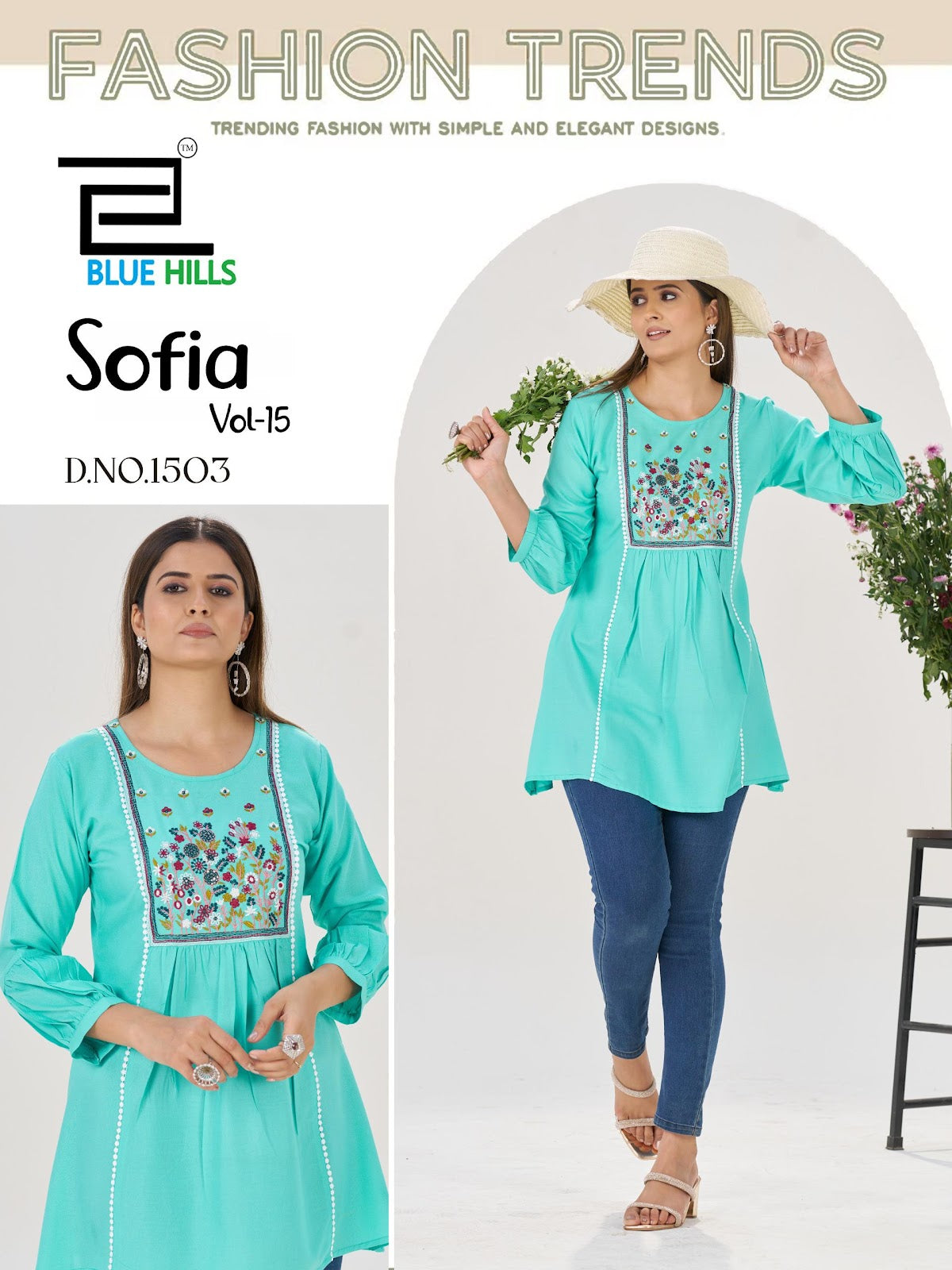 Sofia Vol 15 Blue Hills Rayon 14Kg Fancy Tops Wholesaler Ahmedabad