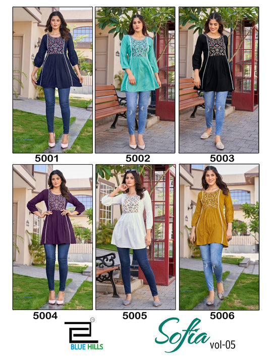 Sofia Vol 5 Blue Hills Rayon 14Kg Fancy Tops Supplier