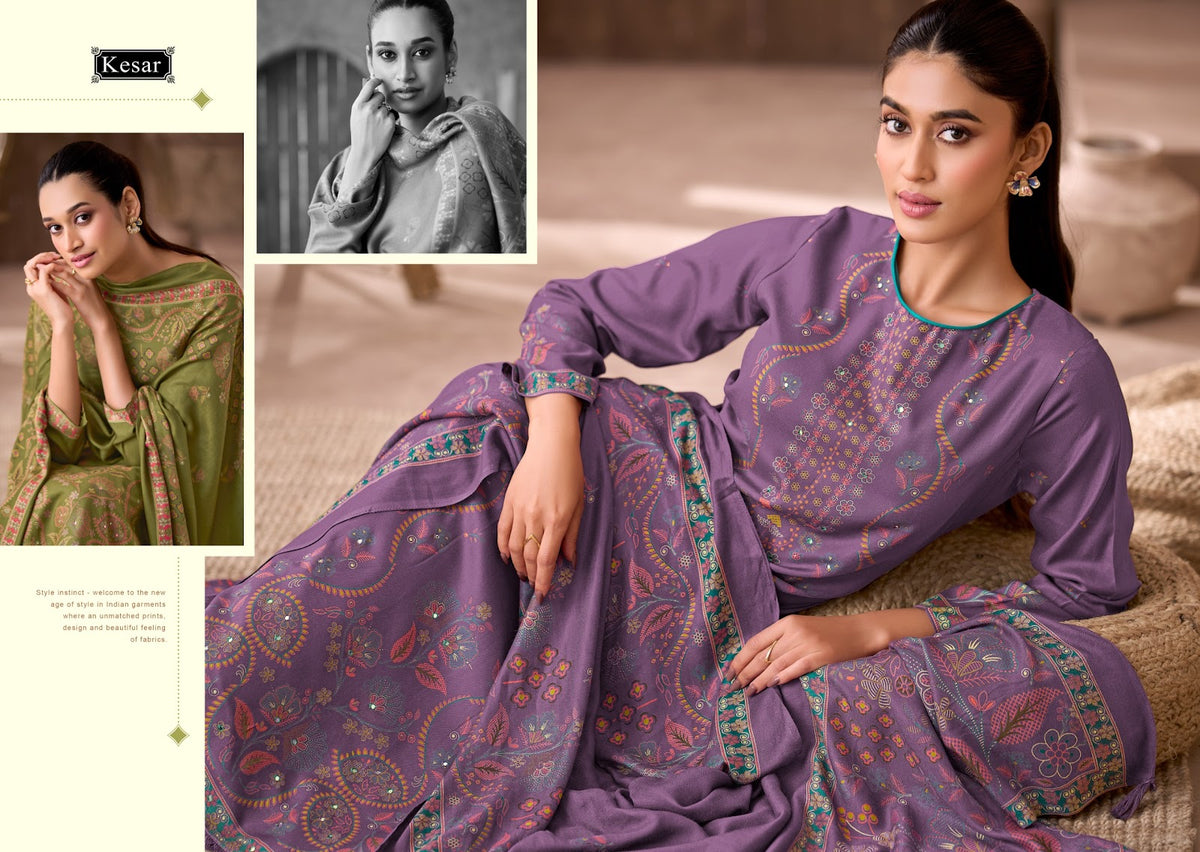 Sofiya 121 Kesar Viscose Pashmina Suits Exporter Ahmedabad