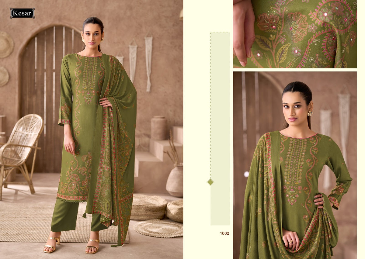 Sofiya 121 Kesar Viscose Pashmina Suits Exporter Ahmedabad