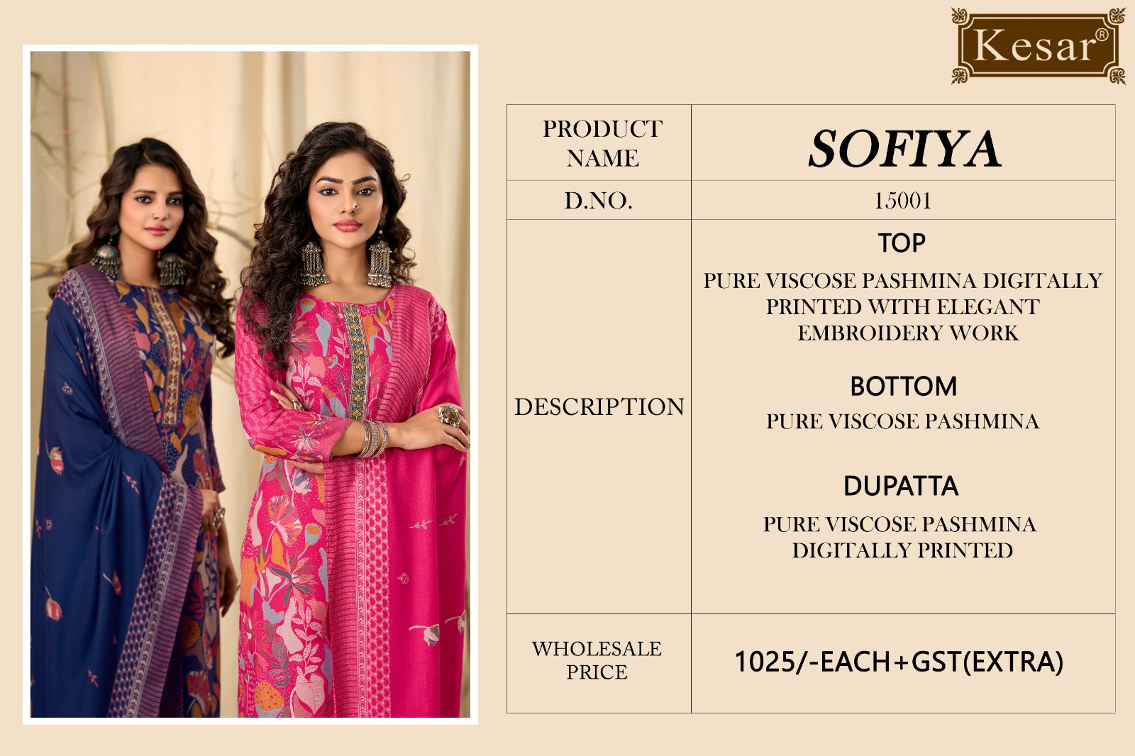 Sofiya 15001 Kesar Pashmina Suits Wholesaler