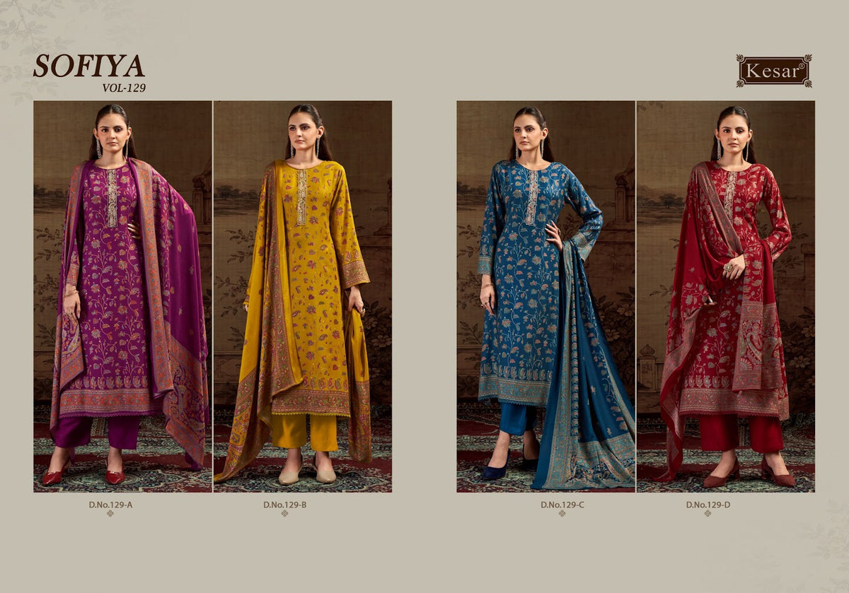 Sofiya Vol 129 Kesar Viscose Pashmina Suits Supplier Ahmedabad