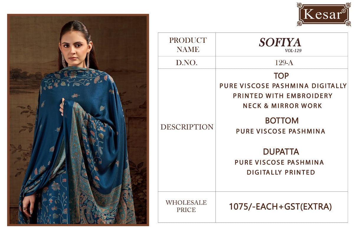 Sofiya Vol 129 Kesar Viscose Pashmina Suits Supplier Ahmedabad