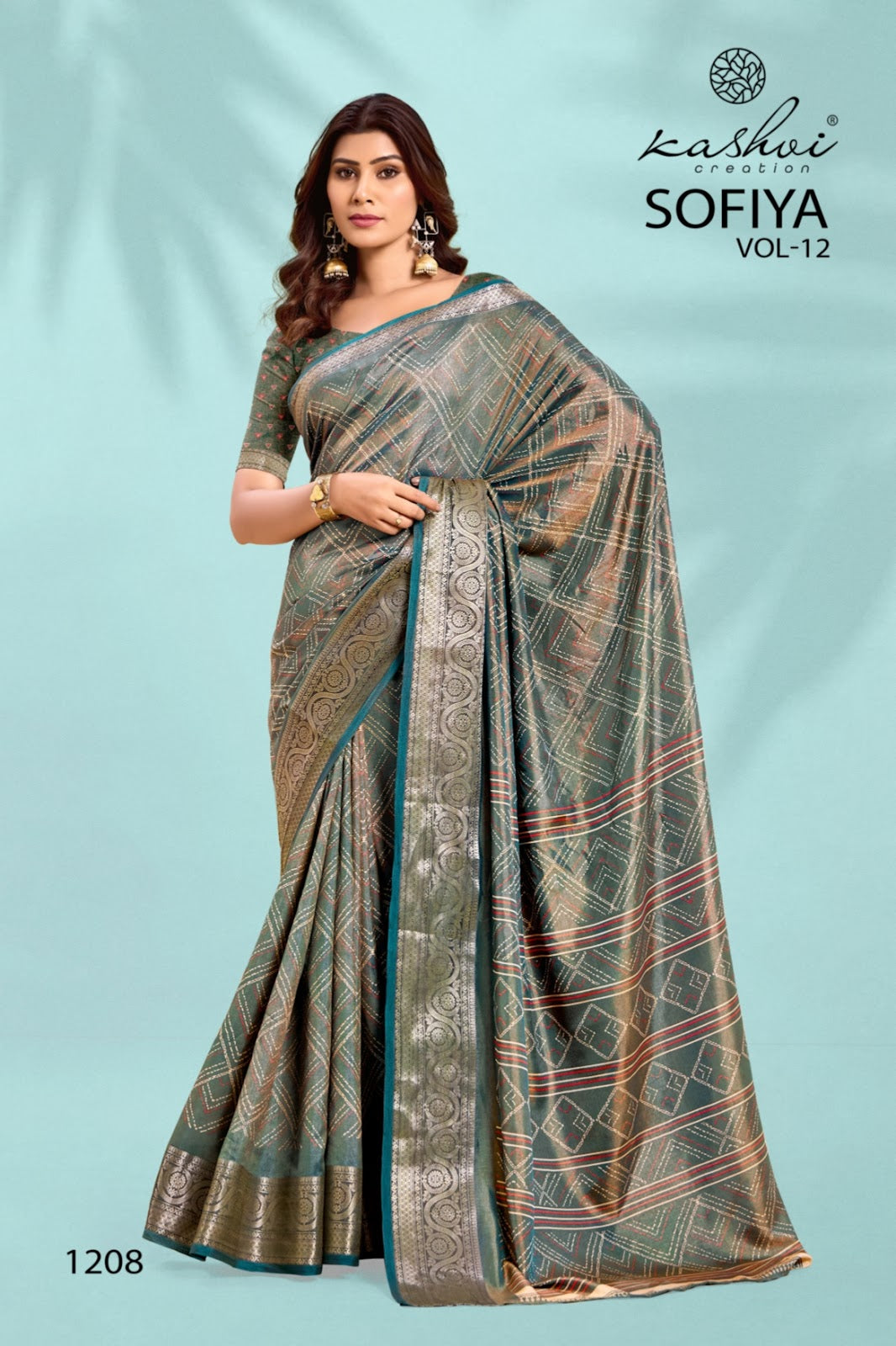 Sofiya Vol 12 Kashvi Creation Dull Moss Sarees Manufacturer Ahmedabad