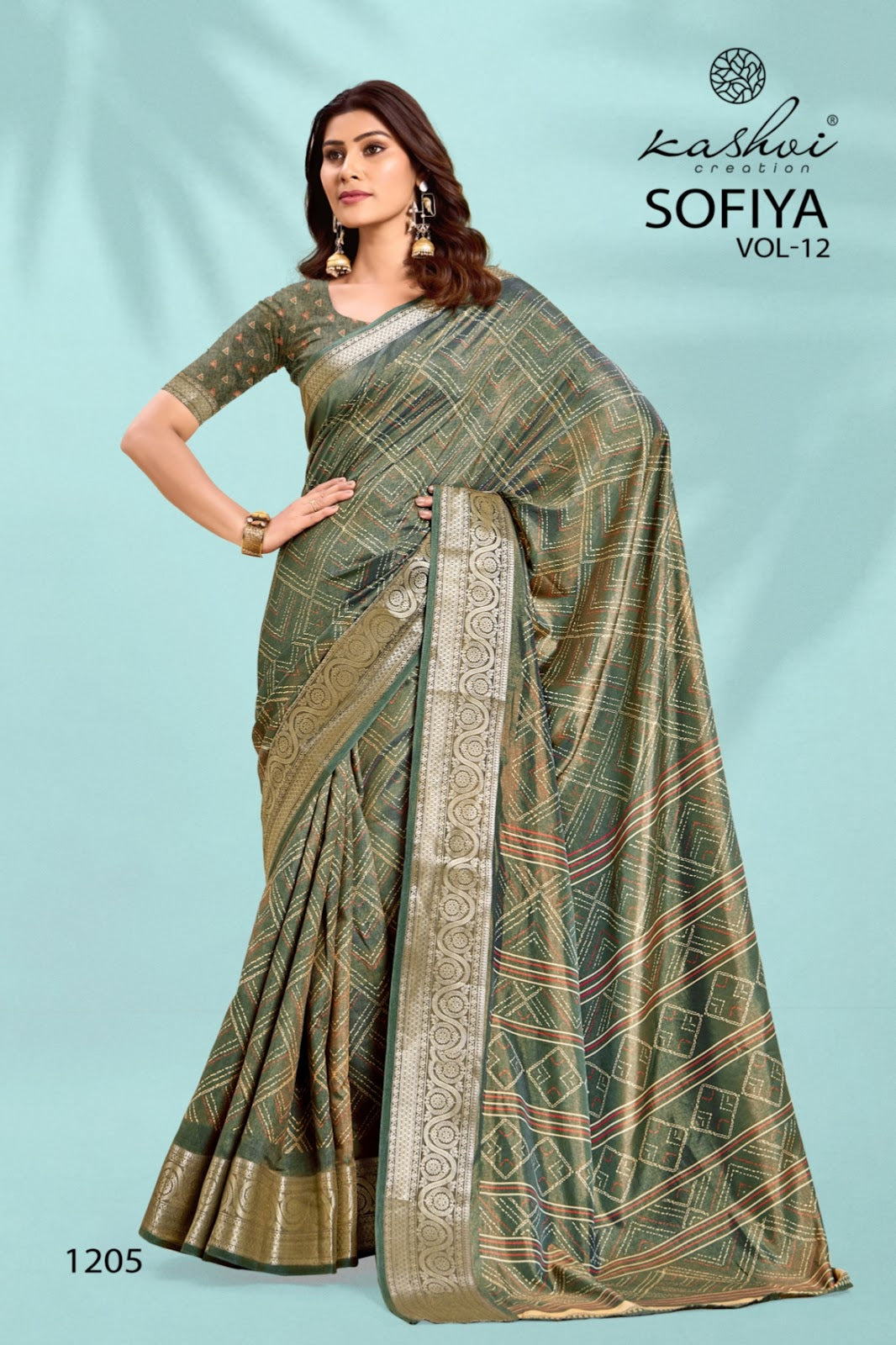 Sofiya Vol 12 Kashvi Creation Dull Moss Sarees Manufacturer Ahmedabad