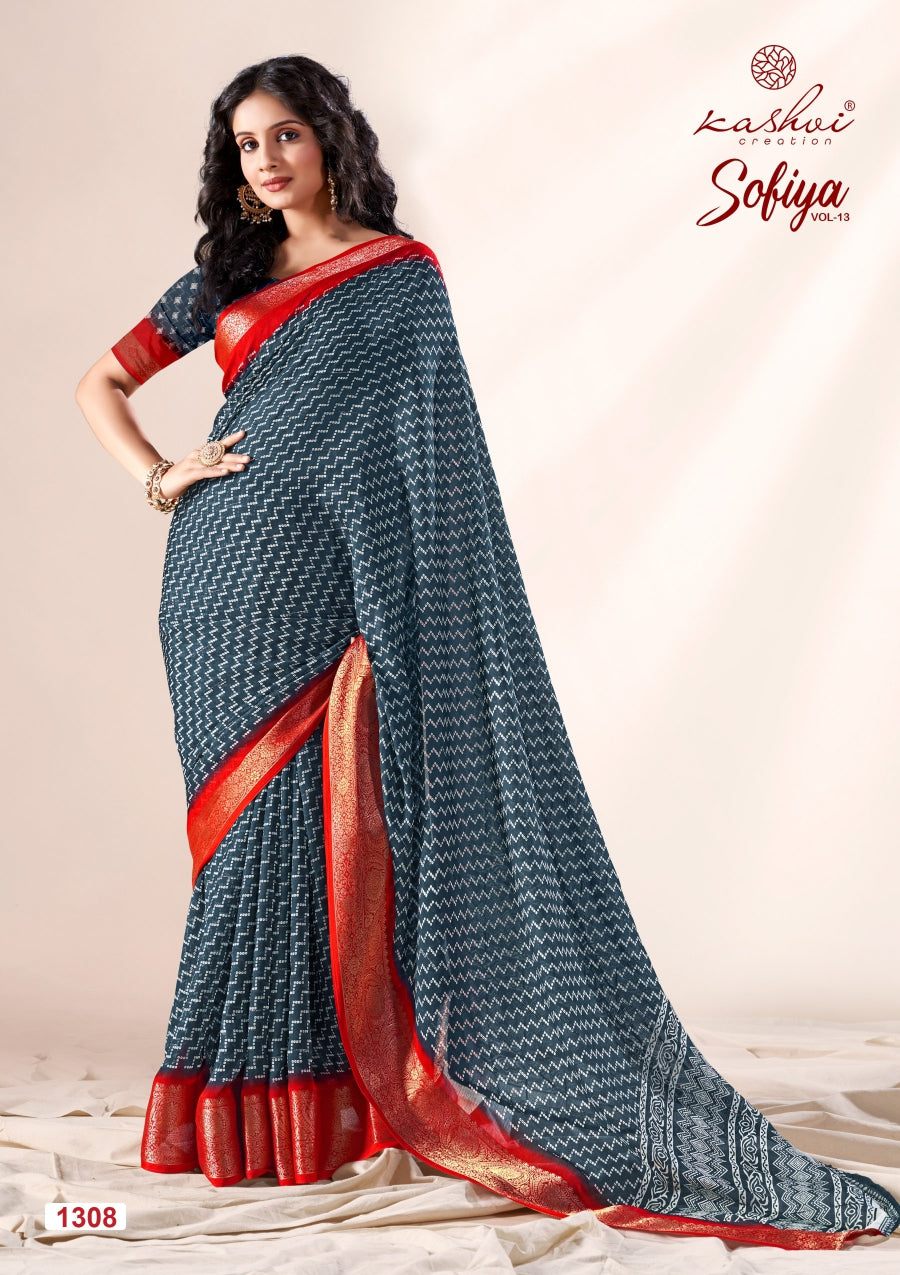 Sofiya Vol 13 Kashvi Creation Dull Moss Sarees Wholesale Rate