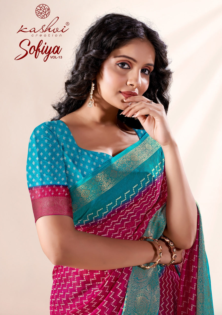 Sofiya Vol 13 Kashvi Creation Dull Moss Sarees Wholesale Rate