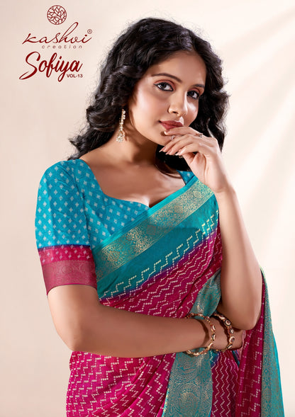 Sofiya Vol 13 Kashvi Creation Dull Moss Sarees Wholesale Rate