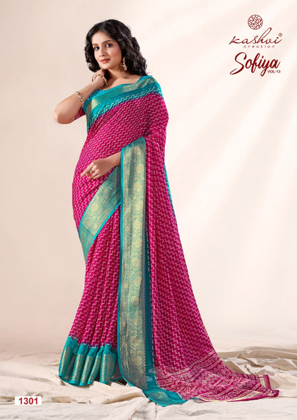Sofiya Vol 13 Kashvi Creation Dull Moss Sarees Wholesale Rate