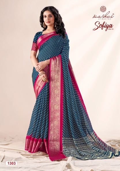 Sofiya Vol 13 Kashvi Creation Dull Moss Sarees Wholesale Rate