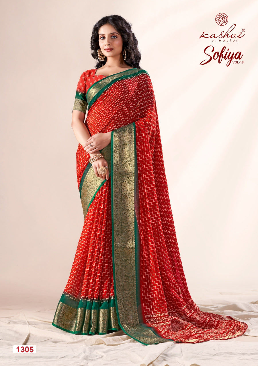 Sofiya Vol 13 Kashvi Creation Dull Moss Sarees Wholesale Rate