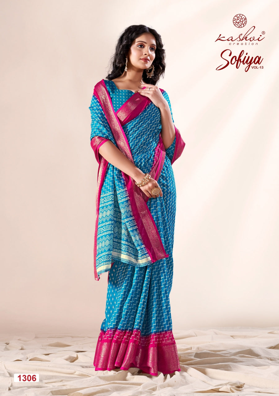 Sofiya Vol 13 Kashvi Creation Dull Moss Sarees Wholesale Rate