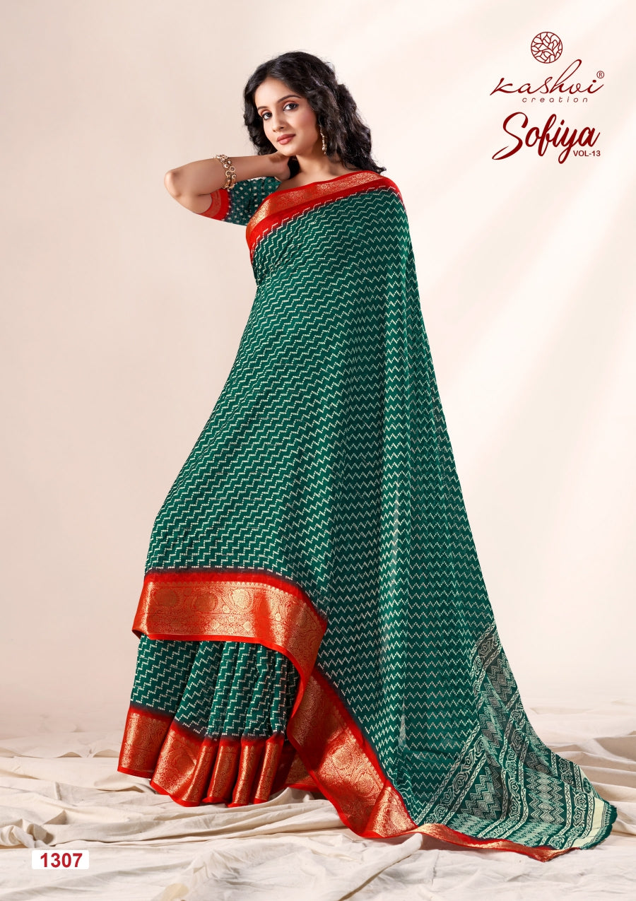 Sofiya Vol 13 Kashvi Creation Dull Moss Sarees Wholesale Rate