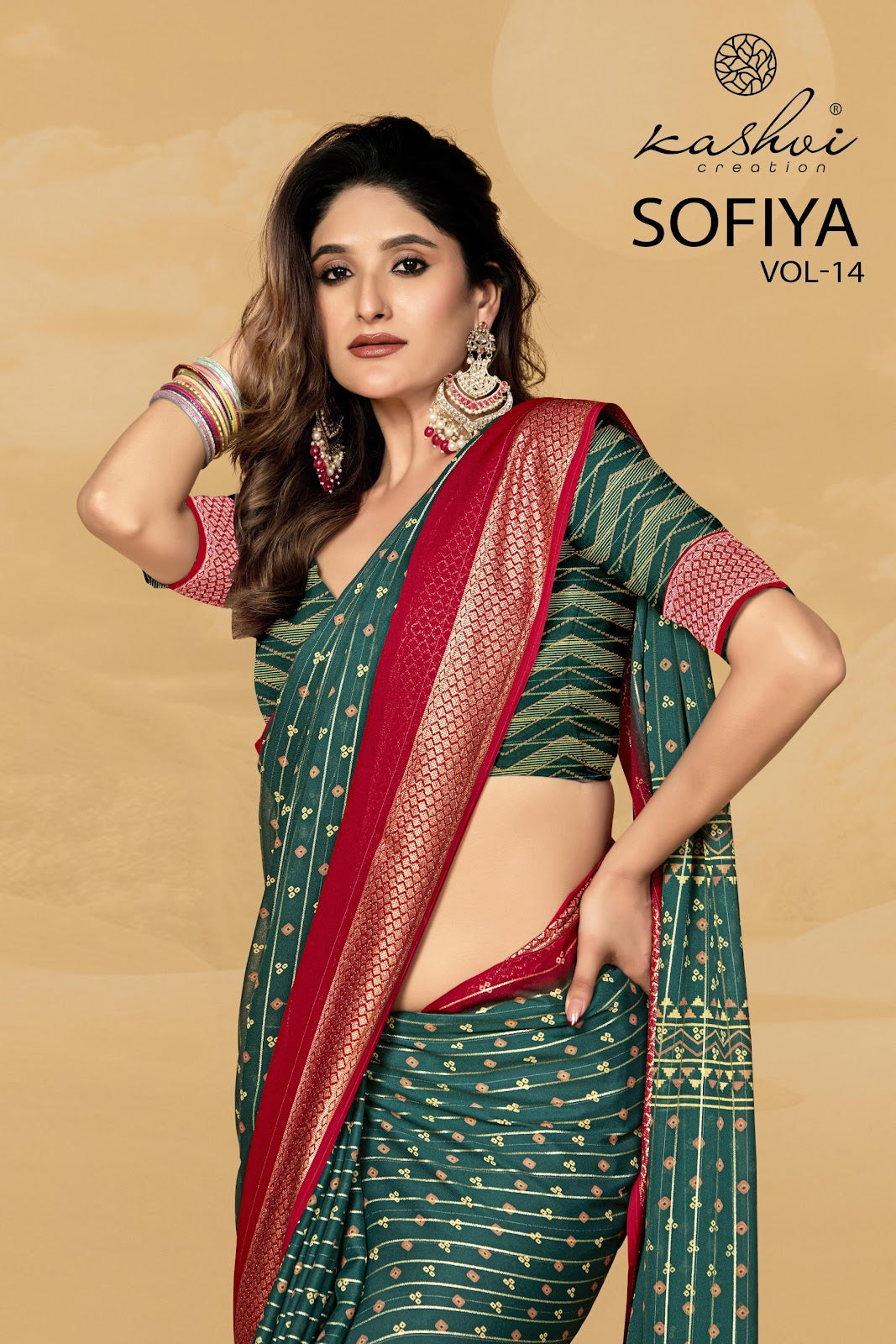 Sofiya Vol 14 Kashvi Creation Dull Moss Sarees Wholesale