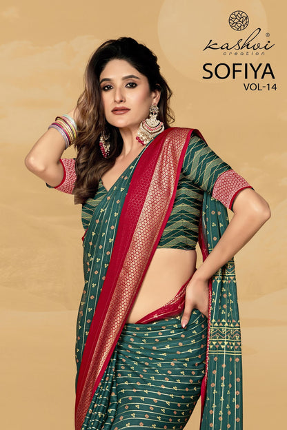 Sofiya Vol 14 Kashvi Creation Dull Moss Sarees Wholesale