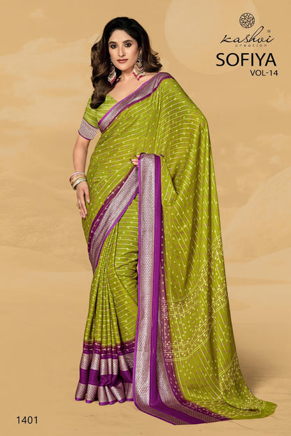 Sofiya Vol 14 Kashvi Creation Dull Moss Sarees Wholesale