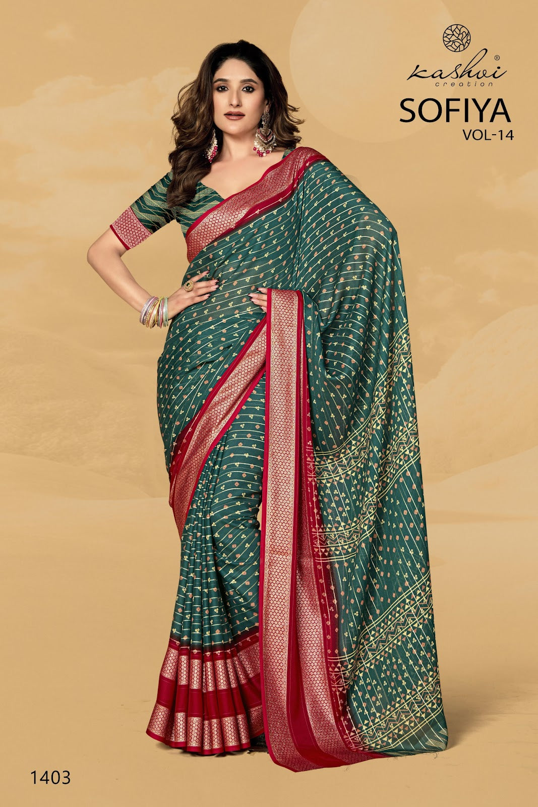 Sofiya Vol 14 Kashvi Creation Dull Moss Sarees Wholesale
